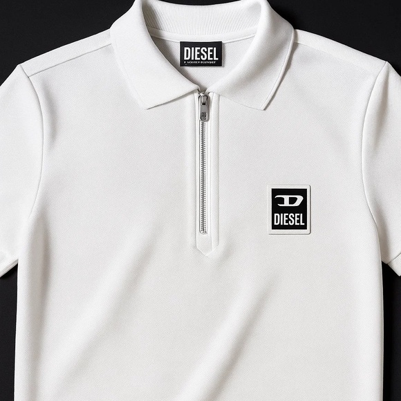 Diesel Men’s White Zip Polo Shirt – Size Medium - Picture 1 of 1